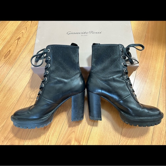 Gianvito Rossi Martis Black Leather Lace-up Platform Boots Size 39 - Picture 6 of 12